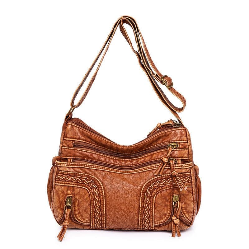 image-Women's Retro Fashionable Washed Leather Woven Shoulder Messenger Bag