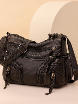 image-Women's Retro Fashionable Washed Leather Woven Shoulder Messenger Bag