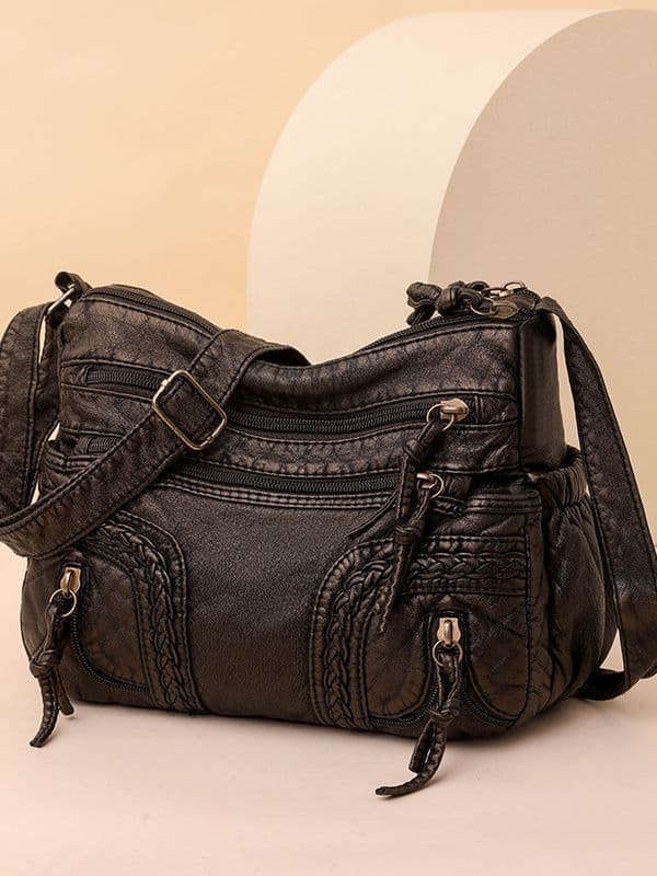 image-Women's Retro Fashionable Washed Leather Woven Shoulder Messenger Bag