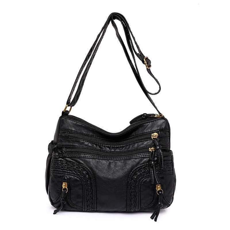 image-Women's Retro Fashionable Washed Leather Woven Shoulder Messenger Bag