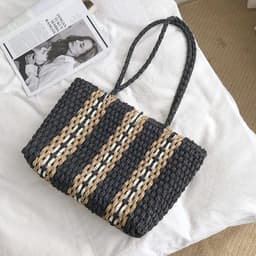image-Large Zipper Woven Straw Handbag Casual Large Shoulder Women's Shopping Bag