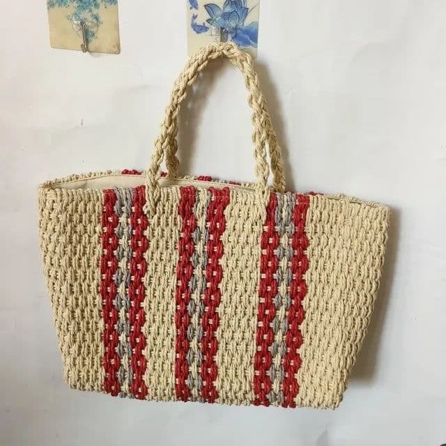 image-Large Zipper Woven Straw Handbag Casual Large Shoulder Women's Shopping Bag