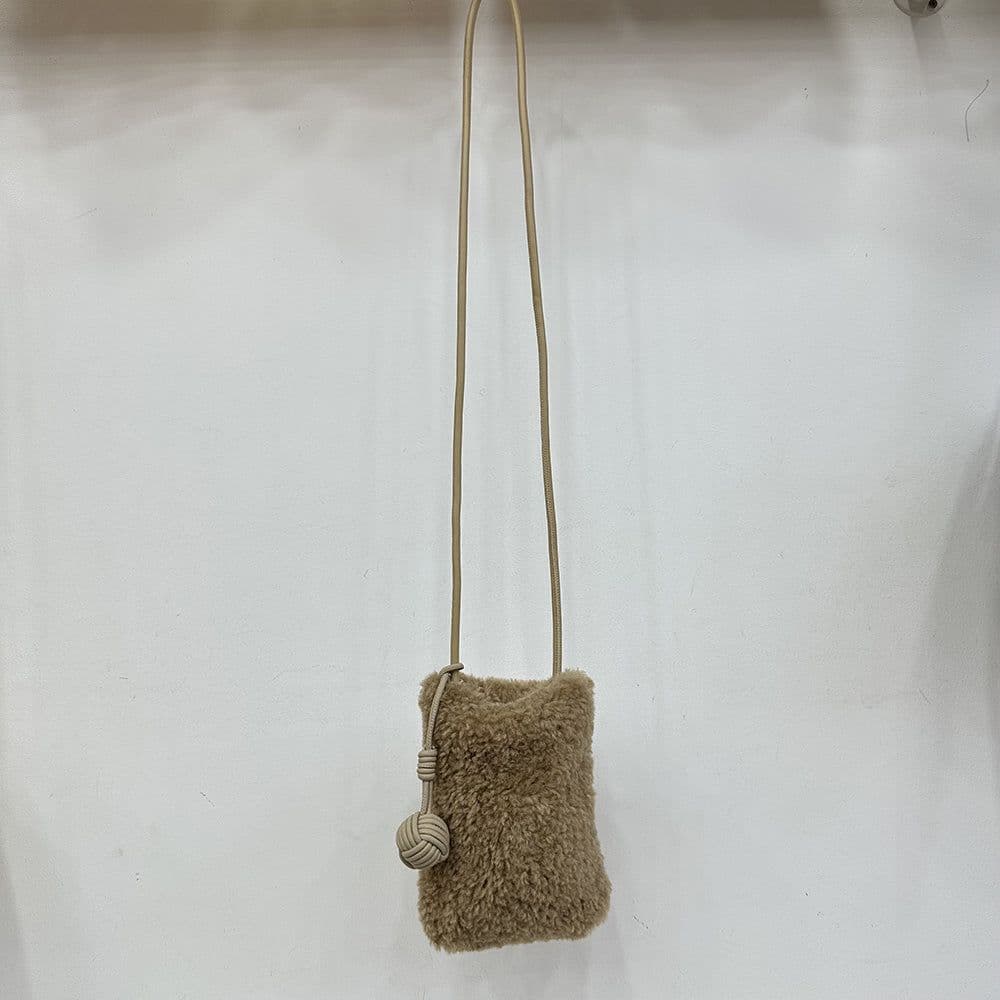 image-Fashion Crossbody Women Bag Lamb Fur Cute Little Ball Ornaments Mobile Phone Compact Mini