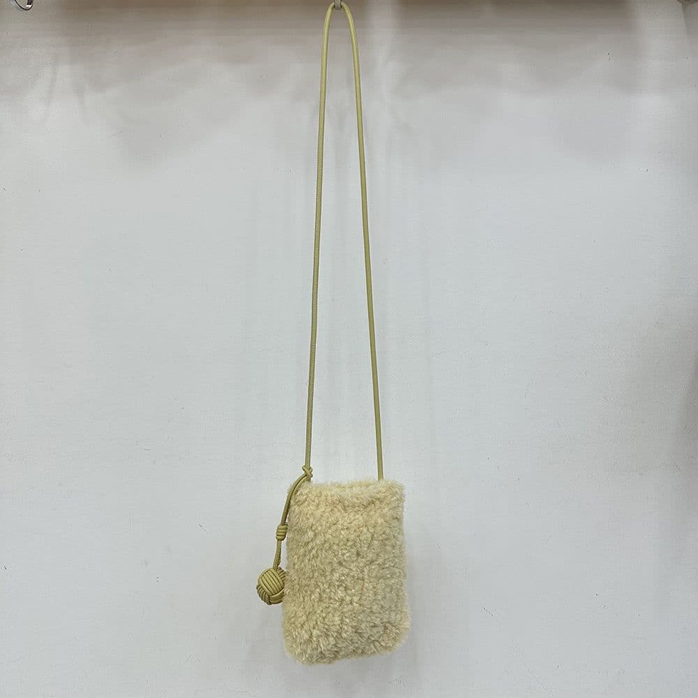 image-Fashion Crossbody Women Bag Lamb Fur Cute Little Ball Ornaments Mobile Phone Compact Mini