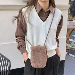 image-Fashion Crossbody Women Bag Lamb Fur Cute Little Ball Ornaments Mobile Phone Compact Mini