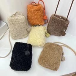 image-Fashion Crossbody Women Bag Lamb Fur Cute Little Ball Ornaments Mobile Phone Compact Mini