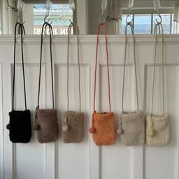 image-Fashion Crossbody Women Bag Lamb Fur Cute Little Ball Ornaments Mobile Phone Compact Mini