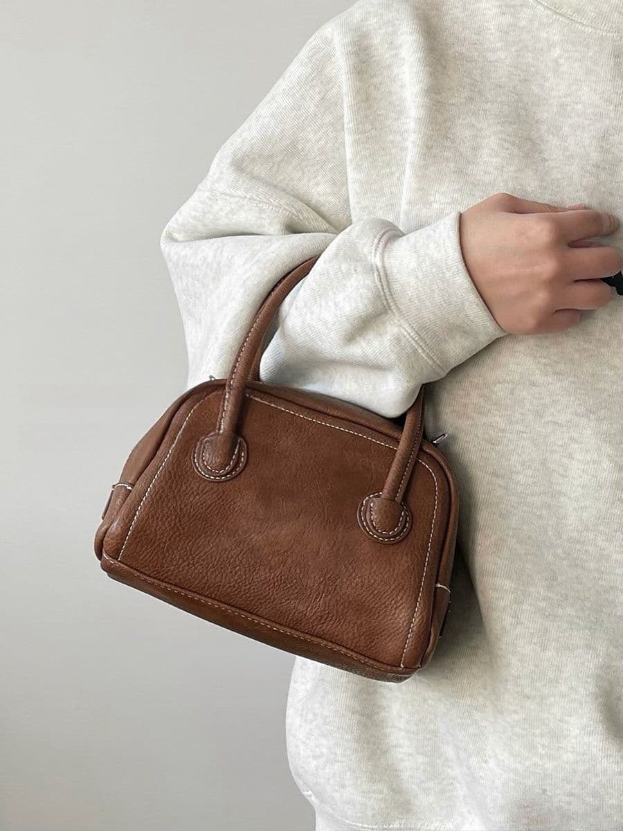 image-Korean Style Niche Maillard Bowling Versatile Casual Ins Handbag Crossbody Bag Women