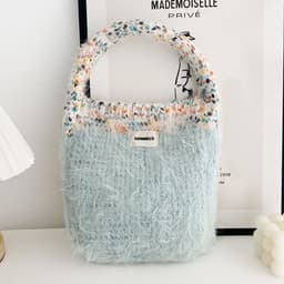 image-Maillard Color Fur Bag Exquisite Cute Portable Korean Style New Contrast Color Knitted All-matching