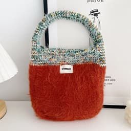 image-Maillard Color Fur Bag Exquisite Cute Portable Korean Style New Contrast Color Knitted All-matching