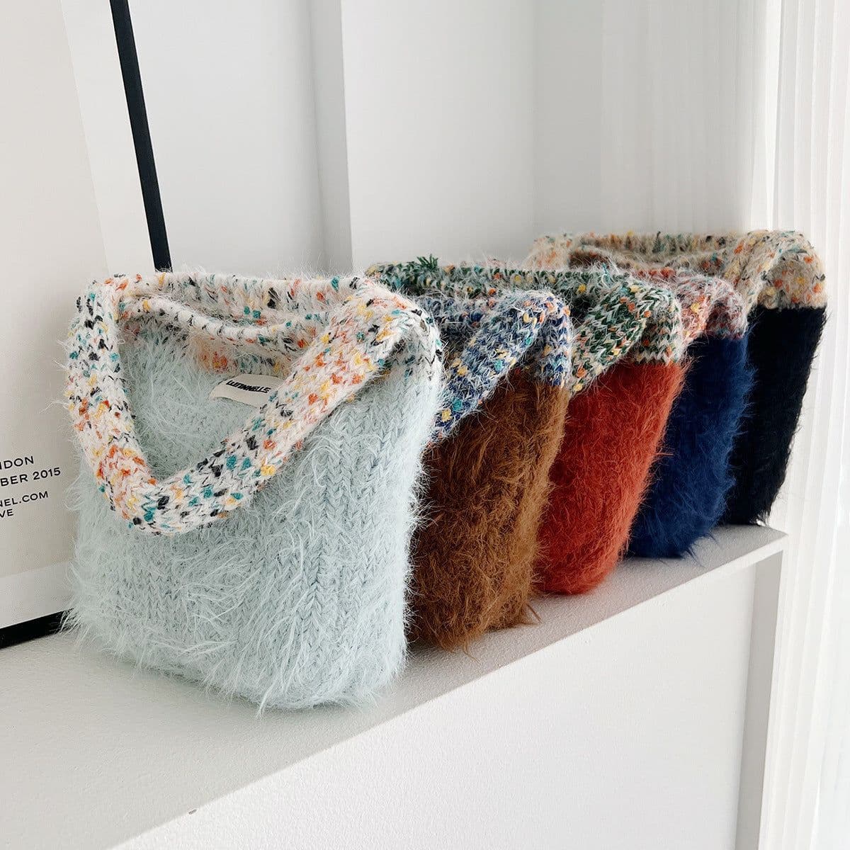 image-Maillard Color Fur Bag Exquisite Cute Portable Korean Style New Contrast Color Knitted All-matching