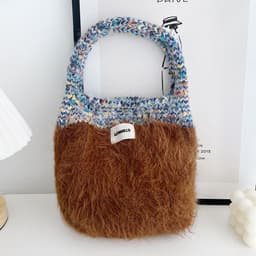 image-Maillard Color Fur Bag Exquisite Cute Portable Korean Style New Contrast Color Knitted All-matching