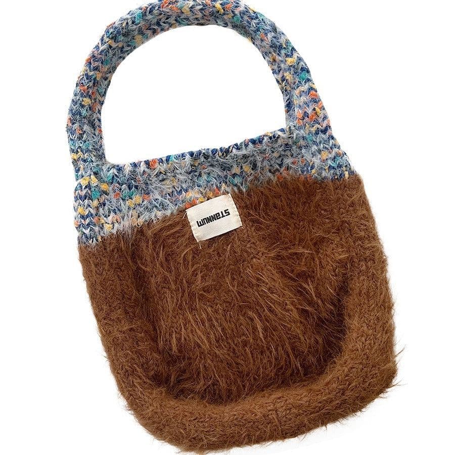 image-Maillard Color Fur Bag Exquisite Cute Portable Korean Style New Contrast Color Knitted All-matching