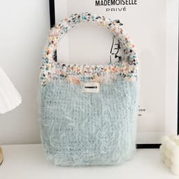 image-Maillard Color Fur Bag Exquisite Cute Portable Korean Style New Contrast Color Knitted All-matching