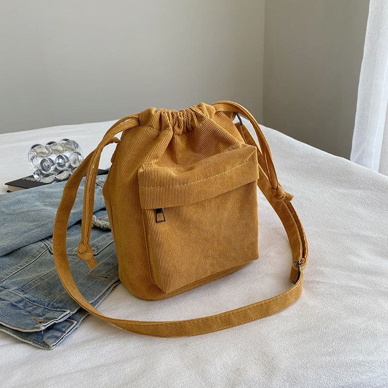 image-Women's Casual All-match Pleated Drawstring Bag Nylon Shoulder Bag