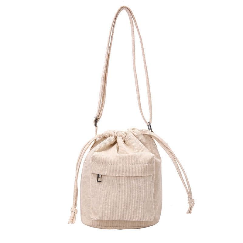 image-Women's Casual All-match Pleated Drawstring Bag Nylon Shoulder Bag