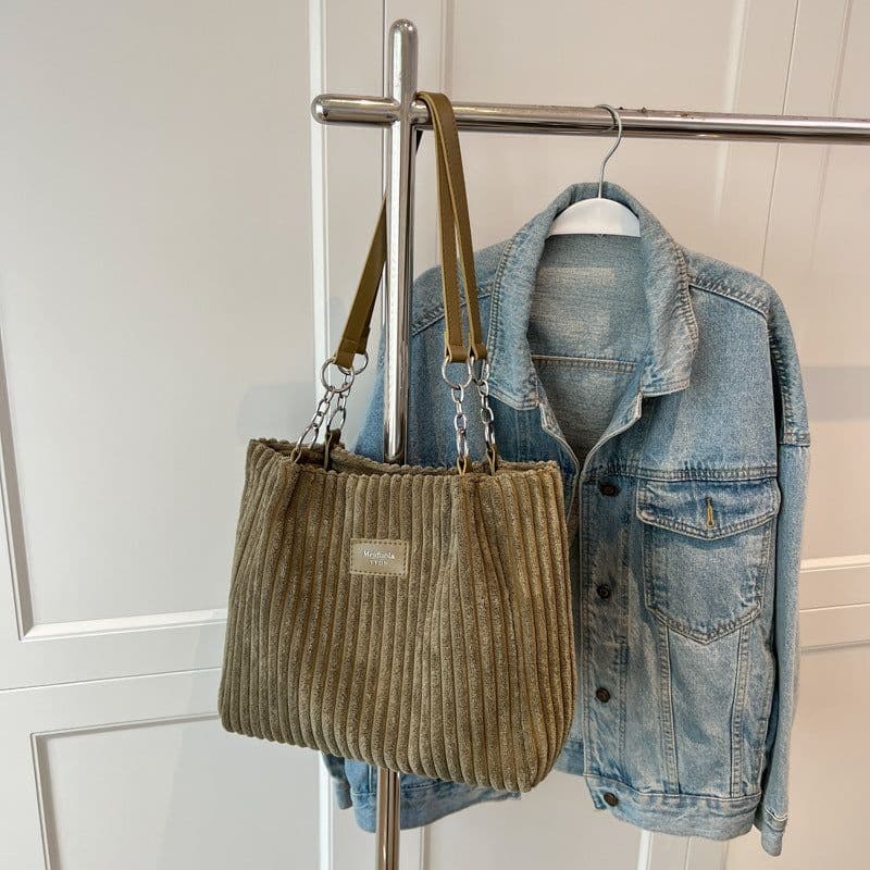 image-Women's Fashion Casual Large Capacity Corduroy Shoulder Bag