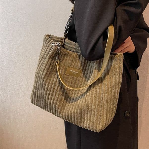 image-Women's Fashion Casual Large Capacity Corduroy Shoulder Bag