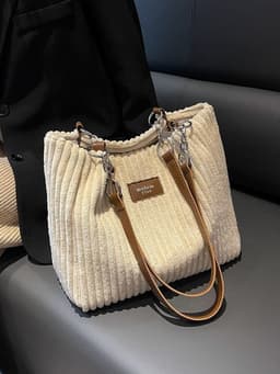 image-Women's Fashion Casual Large Capacity Corduroy Shoulder Bag
