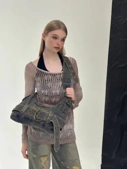 image-Washed Denim Underarm Bag Women's Large Capacity Retro