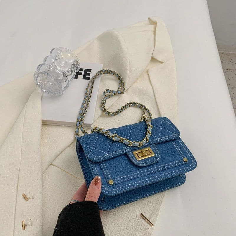 image-Casual Denim Shoulder Bag High-grade Lock Messenger Bag