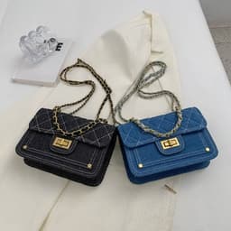 image-Casual Denim Shoulder Bag High-grade Lock Messenger Bag