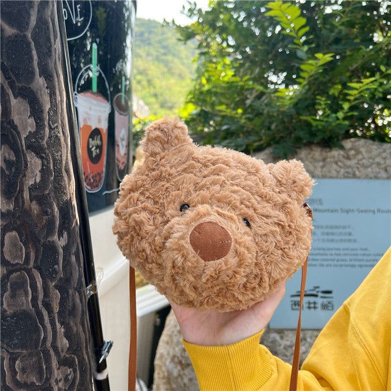image-Brown Series Cute Furry Bear Messenger Bag For Girls