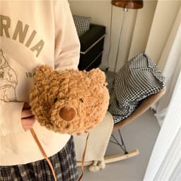 image-Brown Series Cute Furry Bear Messenger Bag For Girls
