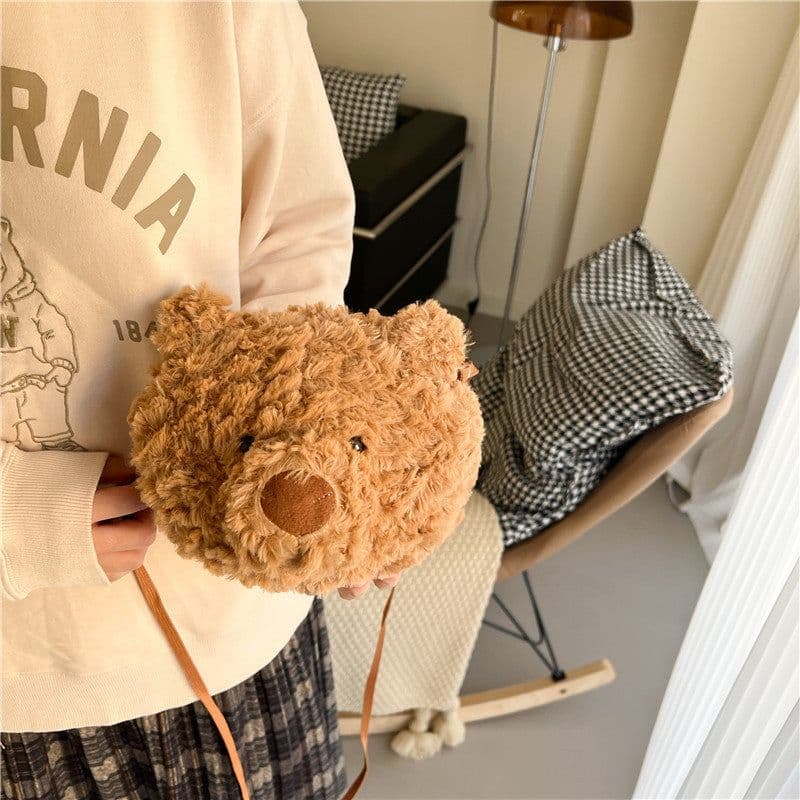 image-Brown Series Cute Furry Bear Messenger Bag For Girls