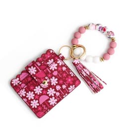image-Love Polyurethane Card Holder Silica Gel Key Chain European And American Printed Silicone Beads Bracelet Women's Wallet