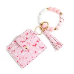 image-Love Polyurethane Card Holder Silica Gel Key Chain European And American Printed Silicone Beads Bracelet Women's Wallet
