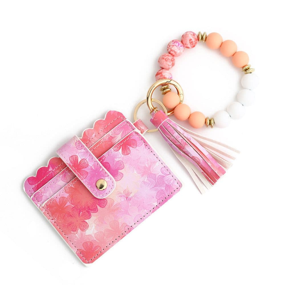 image-Love Polyurethane Card Holder Silica Gel Key Chain European And American Printed Silicone Beads Bracelet Women's Wallet