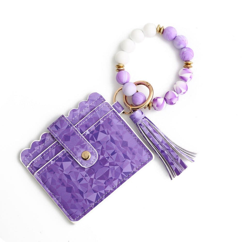 image-Love Polyurethane Card Holder Silica Gel Key Chain European And American Printed Silicone Beads Bracelet Women's Wallet