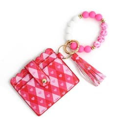 image-Love Polyurethane Card Holder Silica Gel Key Chain European And American Printed Silicone Beads Bracelet Women's Wallet