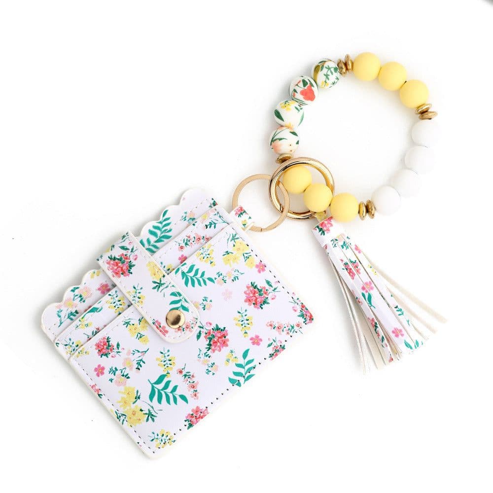 image-Love Polyurethane Card Holder Silica Gel Key Chain European And American Printed Silicone Beads Bracelet Women's Wallet