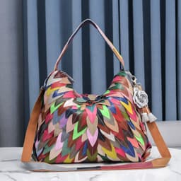 image-Women's Fashion Large Capacity Soft Leather Leaf Stitching Shoulder Bag