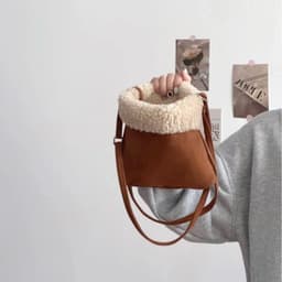 image-Faux Suede Lamb Wool Women's Shoulder Messenger Bag