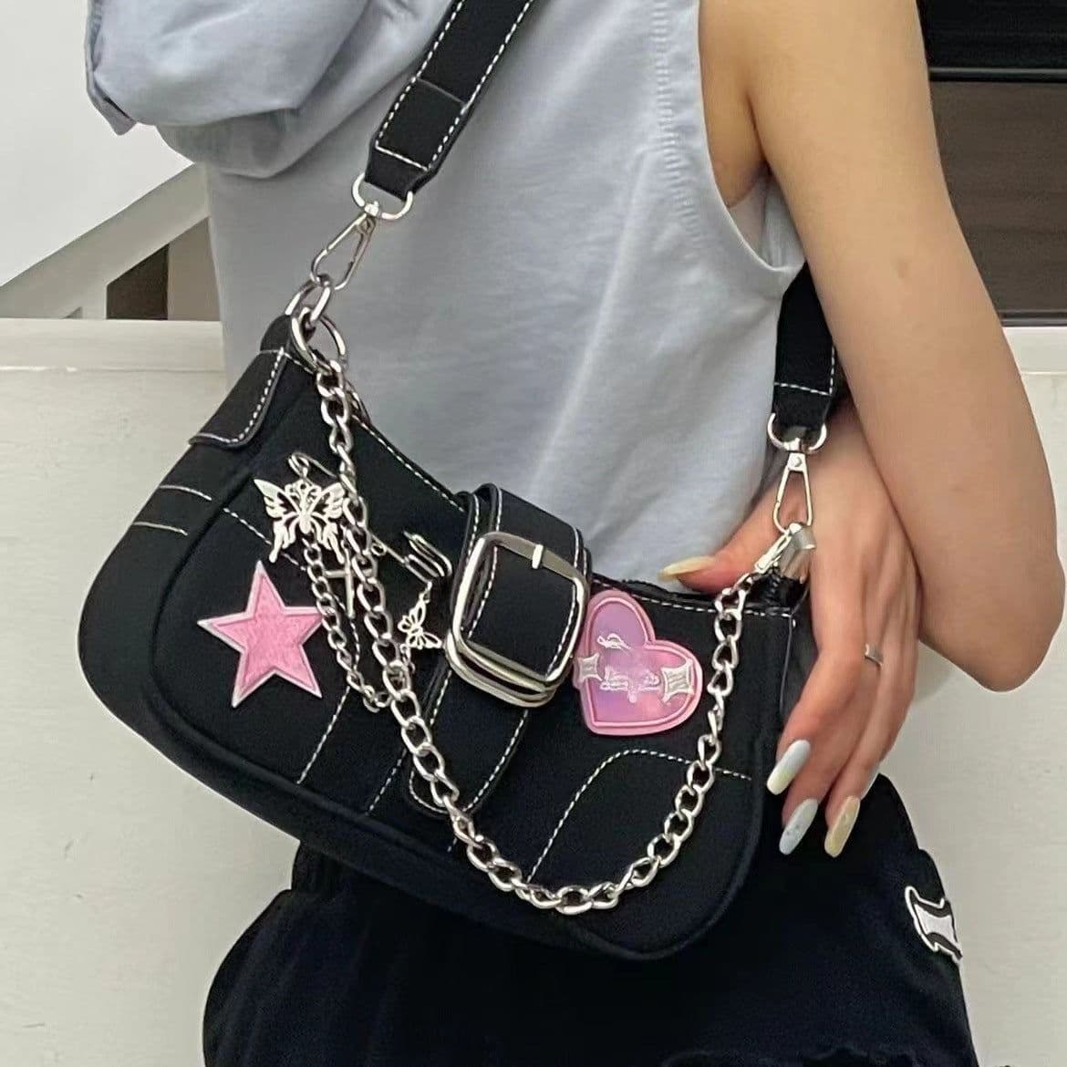 image-Female Niche High-end Heart Butterfly Y2k Spicy Girl Shoulder Bag