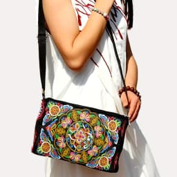 image-Female Antique Double Sided Embroidery One-shoulder Crossbody Bag