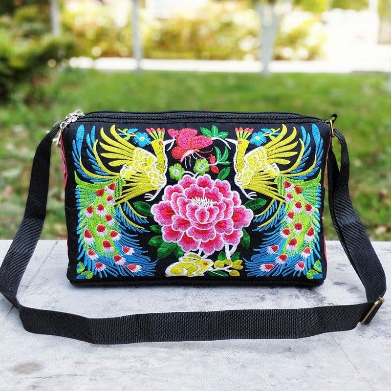 image-Female Antique Double Sided Embroidery One-shoulder Crossbody Bag