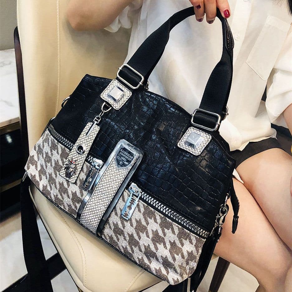 image-Female Houndstooth Contrast Color Large-capacity Crossbody Bag