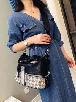 image-Female Houndstooth Contrast Color Large-capacity Crossbody Bag