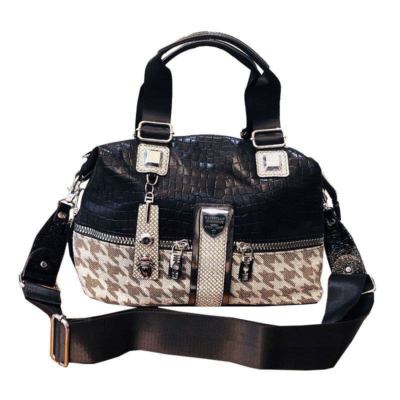 image-Female Houndstooth Contrast Color Large-capacity Crossbody Bag