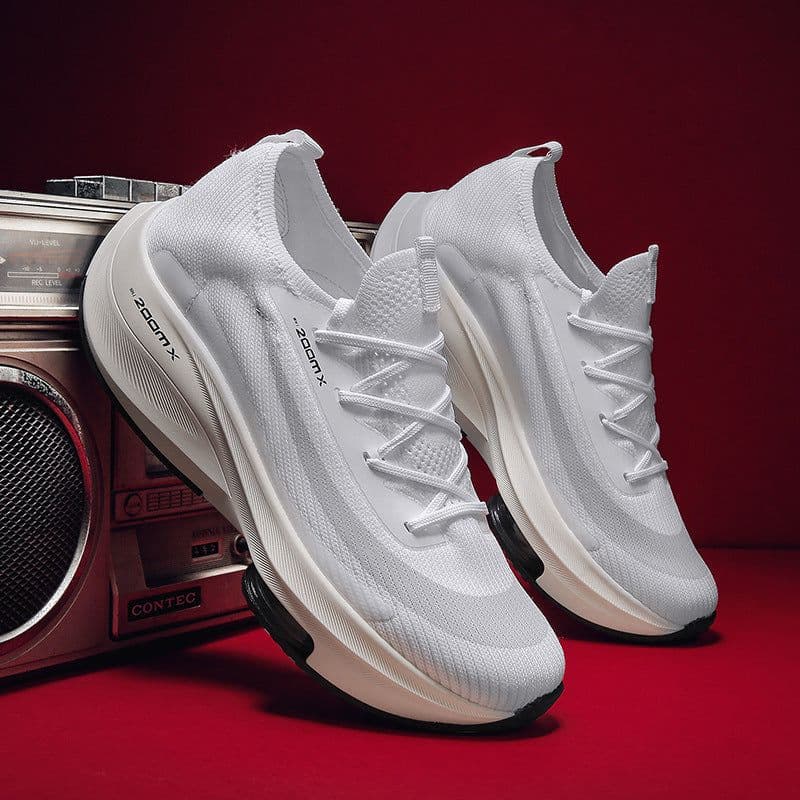 image-Air Cushion Sports Shoes Men Personalized Fashion Breathable Lace Up Knit Sneakers Casual Outdoor Running Walking Shoes