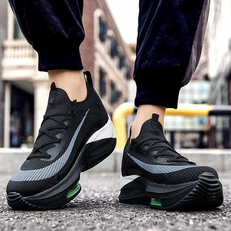image-Air Cushion Sports Shoes Men Personalized Fashion Breathable Lace Up Knit Sneakers Casual Outdoor Running Walking Shoes