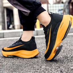 image-Air Cushion Sports Shoes Men Personalized Fashion Breathable Lace Up Knit Sneakers Casual Outdoor Running Walking Shoes