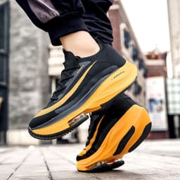 image-Air Cushion Sports Shoes Men Personalized Fashion Breathable Lace Up Knit Sneakers Casual Outdoor Running Walking Shoes