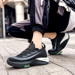 image-Air Cushion Sports Shoes Men Personalized Fashion Breathable Lace Up Knit Sneakers Casual Outdoor Running Walking Shoes