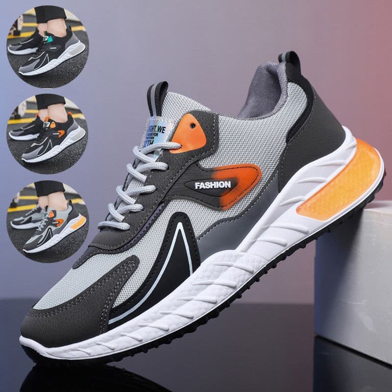 image-Color-blocked Sneakers Fashion Breathable Lace Up Mesh Sports Shoes For Men Casual Outdoor Running Walking Shoes