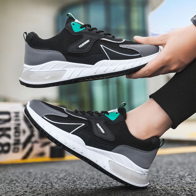 image-Color-blocked Sneakers Fashion Breathable Lace Up Mesh Sports Shoes For Men Casual Outdoor Running Walking Shoes
